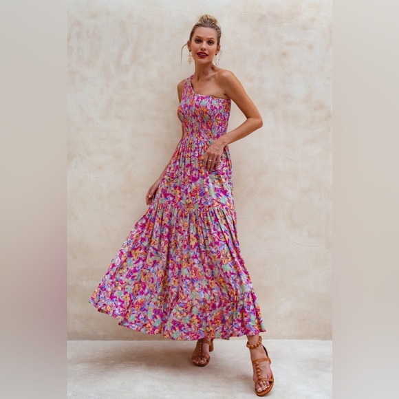 ELF Dresses & Skirts - ELF| ‘Cassandra’ One Shoulder Vibrant Floral Maxi Dress